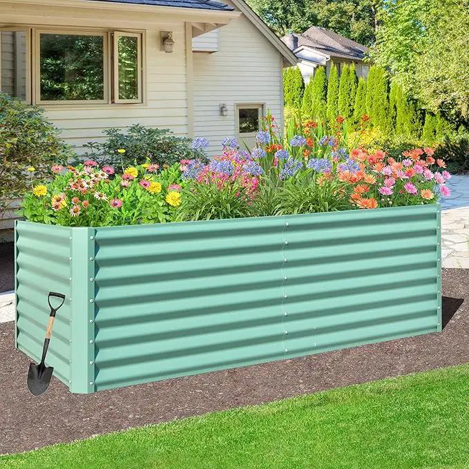 Domi Raised Garden Beds Outdoor, 8x4x2ft Thickening Tall Metal Rectangular Deep Root Box Planter for Vegetables, Flowers, Herbs, and Succulents 2" Deep w/ 456 Gallon Capacity - Green by GreenHaven Gardens
