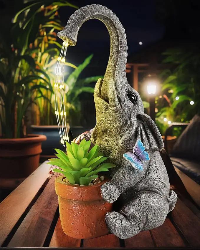 Solar Powered Resin Elephant Garden Statue with Water Fountain Light - Durable Outdoor Decor for Patio and Lawn - Unique Elephant Gift for All Ages by GreenHaven Gardens