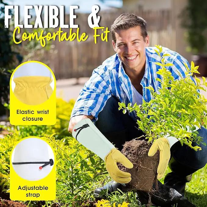 HANDLANDY Rose Gloves for Men & Women, Long Leather Gardening Gloves Thorn Proof, Best Garden Gifts & Tools for Gardener (Yellow-beige, X-Large (Pack of 1)) by GreenHaven Gardens