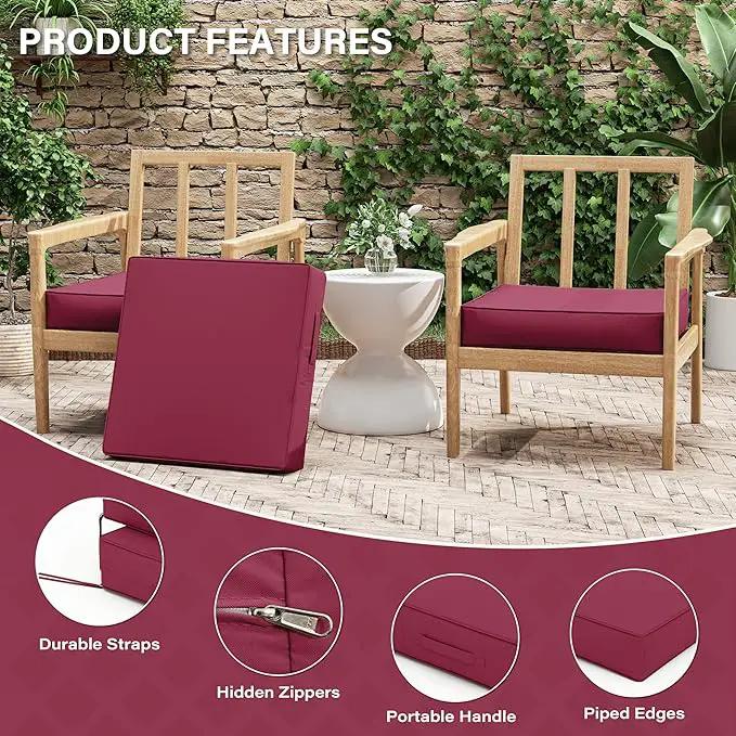 Patio Chair Cushions 22 X 22 X 4 Inch Waterproof Outdoor Seat Cushions for Patio Furniture, Outdoor Sofa Couch Pads with Ties & Handle, Set of 2, Fuchsiared by GreenHaven Gardens