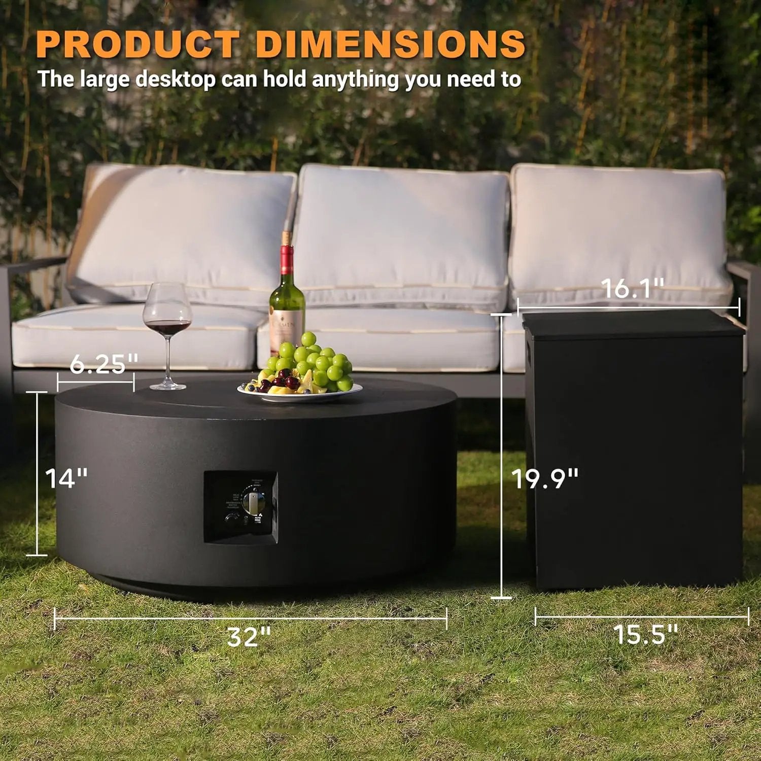 3-Piece Outdoor Fire Pit Table, 32 Inch Propane Fire Table 65,000 BTU Black Round Gas Firepit, Baking Sheet, Wind Guard and 16 inches Tank Side Table for Deck, Backyard and Pool, Black by GreenHaven Gardens