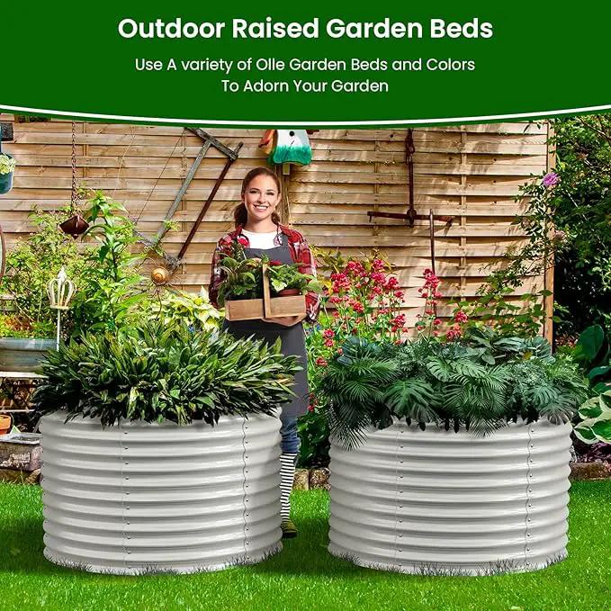 Olle 32" Tall, Raised Beds for Gardening Galvanized Raised Garden Beds Round Garden Bed Metal Flower Bed Outdoor, Backyard Garden Planter Box, Ivory by GreenHaven Gardens