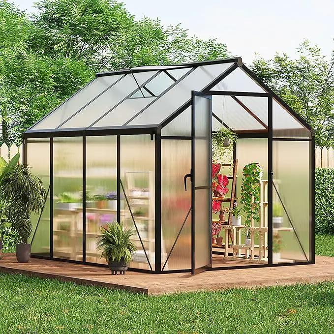 6 x 8 FT Greenhouse, Greenhouses for Outside, Polycarbonate Greenhouse with Aluminum Frame, Lockable Door and Ajustable Roof Vent for Backyard, Green Houses for Outside Garden Backyard, Patio by GreenHaven Gardens