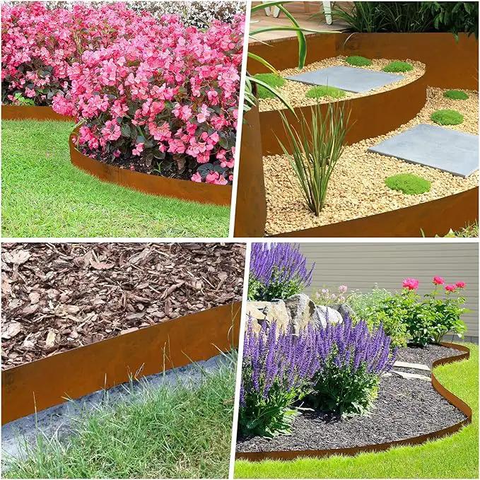 Cor Ten Steel Landscape Edging, 8Hx40L-Inch Metal Garden Edging, 6-Pack Hammer in Landscape Edging with 6 Clips and Gloves, Rustic by GreenHaven Gardens