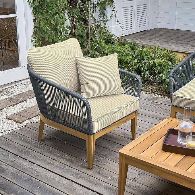 LVTXIII Outdoor Deep Seat Cushion Patio Seat and Back Cushion Set Seasonal Chair Cushion with Removable Cover and Adjustable Buckle for Home and Garden, 24"x24"x4", Strip Beige by GreenHaven Gardens