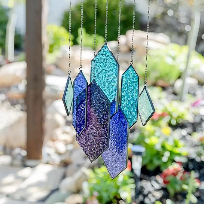 Stained Glass Window Hanging Sun Catchers Indoor Window Decor Azure Dream Stained Glass Panels Handcrafted Preassembled Vivid Real Stain Glass Art Reconfigurable by GreenHaven Gardens
