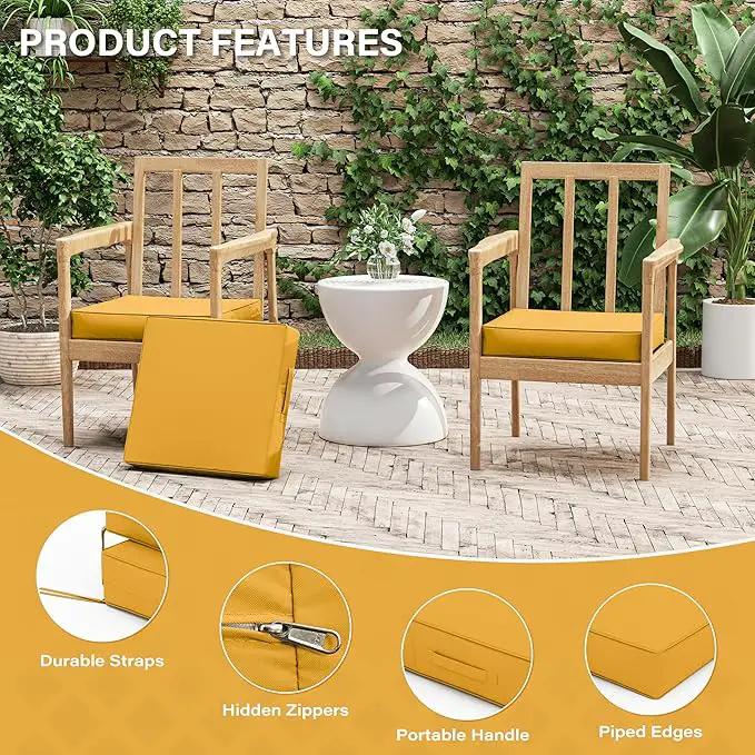Patio Chair Cushions 17 X 16 X 3 Inch Waterproof Outdoor Seat Cushions for Patio Furniture, Outdoor Sofa Couch Pads with Ties & Handle, Set of 2, Yellow by GreenHaven Gardens
