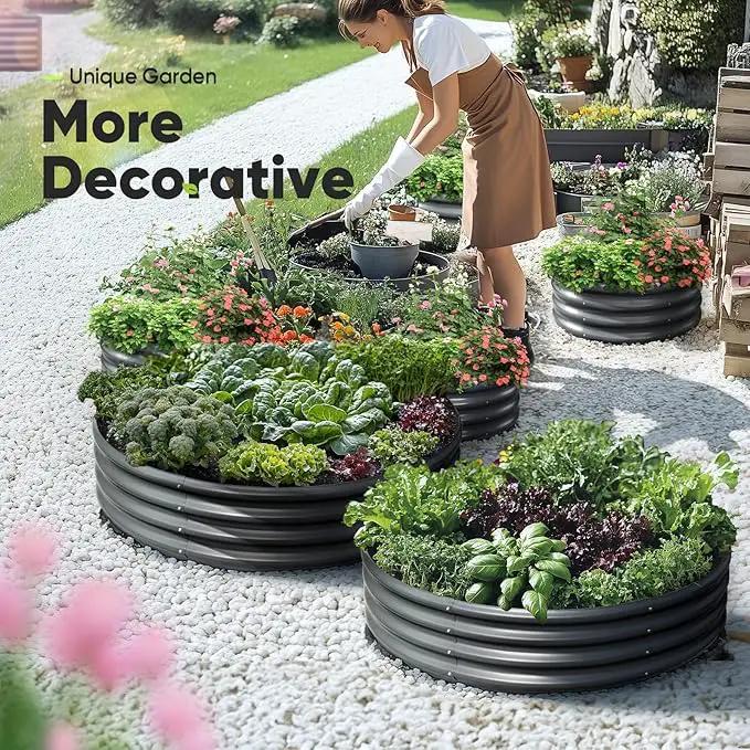 KING BIRD Raised Garden Bed Galvanized Round Planter Box Outdoor for Gardening, Plants, Vegetables, Flowers, Dark Grey, 47x47x12 in by GreenHaven Gardens
