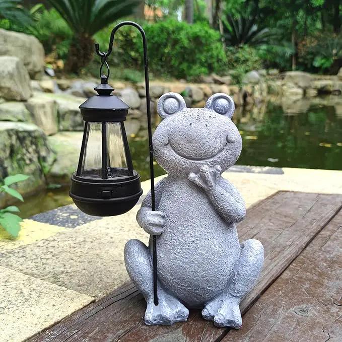 Frog Solar Garden Statues,Resin Frog Figurine Decorations with Solar Lights Lantern, Outdoor Frog Garden Decor Art for Lawn,Yard, Unique Housewarming Gift for Garden Home by GreenHaven Gardens