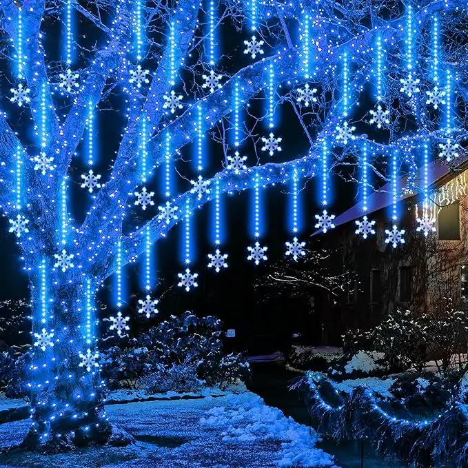 Enhon 2 Pack Meteor Shower Snowflake Lights Outdoor with Timer, Total 480 LED 12in 16 Tube Connectable Waterproof Meteor Rain Drop Christmas Light with Snowflake for Xmas Tree Roof Garden(Blue) by GreenHaven Gardens