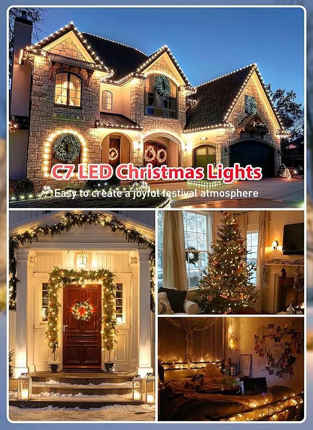 C7 LED Lights Warm White Christmas Lights Outdoor, 100FT C7 Christmas String Lights with 100 Plastic Bulbs, Traditional Hanging Holiday Lights for Christmas Tree Patio Fence Roofline Xmas Decorations by GreenHaven Gardens