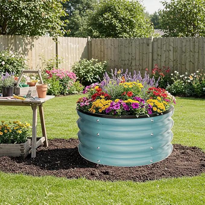 ZXZYHFTY Round Galvanized Raised Garden Bed kit, Blue Outdoor Garden Raised Planter Box, Round Large Metal Raised Garden Beds for Vegetable 2 * 2 * 1ft 3 Pcs by GreenHaven Gardens