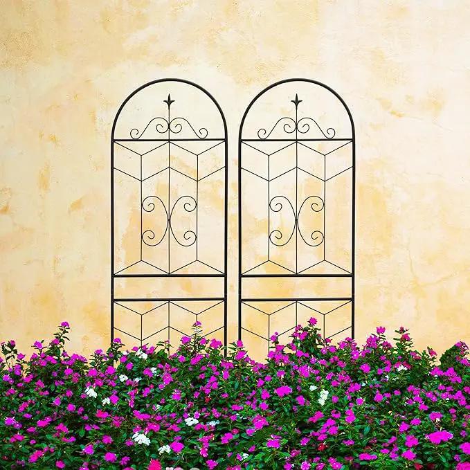 Metal Garden Trellis Rustproof Trellis for Climbing Plants Outdoor Flower Support (Black-2 Pack, 71"x19.7") by GreenHaven Gardens