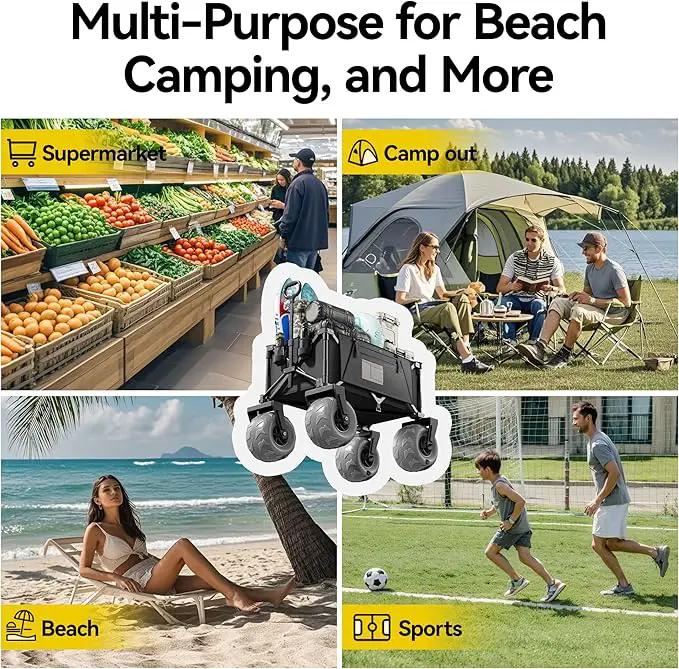 DXZ Beach Wagon Cart with Big Wheels for Sand – Folding Collapsible Wagon, Heavy Duty Wagons Carts Foldable for Beach, Camping, Outdoor Gear, Easy Setup Black Grey by GreenHaven Gardens