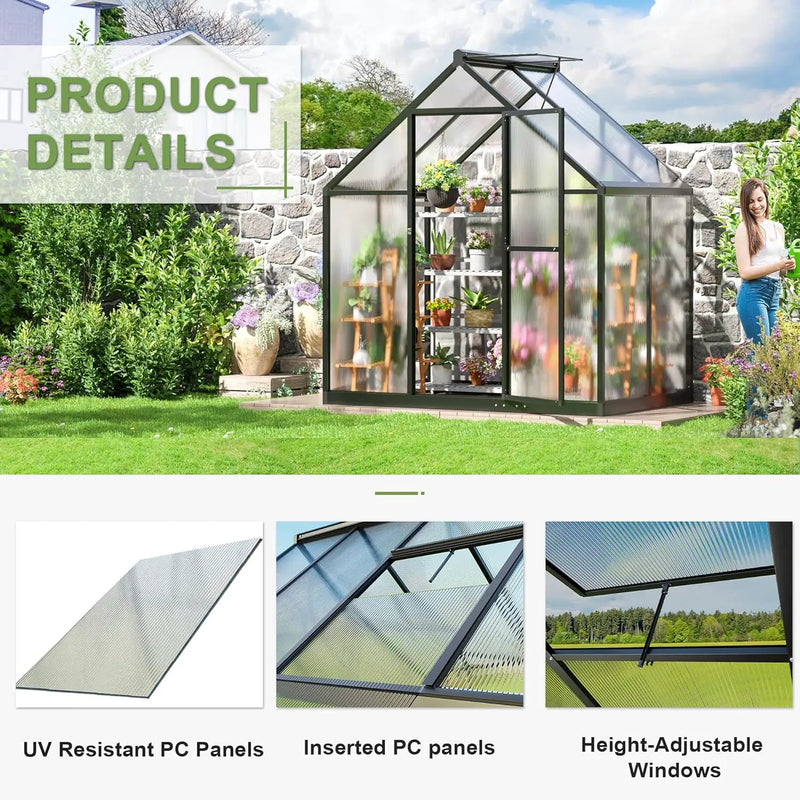 Polar Aurora 4x6 FT Greenhouse, Quick Aluminum Assembly Structure Polycarbonate Greenhouse, Walk-in Greenhouses for Outdoors with Ventilated Windows, Green Houses for Outside Backyard Garden by GreenHaven Gardens