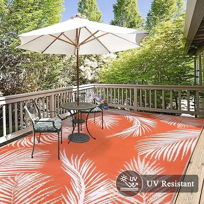 Pauwer Waterproof Outdoor Rug 6x9, Reversible Plastic Straw Patio Camping Rug, Indoor Outdoor RV Mat Carpet for Deck, Camper, Porch, Balcony, Backyard, Picnic, Leaf Orange by GreenHaven Gardens