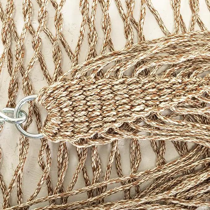 Hatteras Hammocks Deluxe Antique Brown Oatmeal Heirloom Tweed DuraCord Rope Hammock – 13 ft. x 60 in., 2-Person, 450 lb Capacity, Cumaru Spreader Bar, Zinc-Plated Hardware – Handcrafted in The USA by GreenHaven Gardens