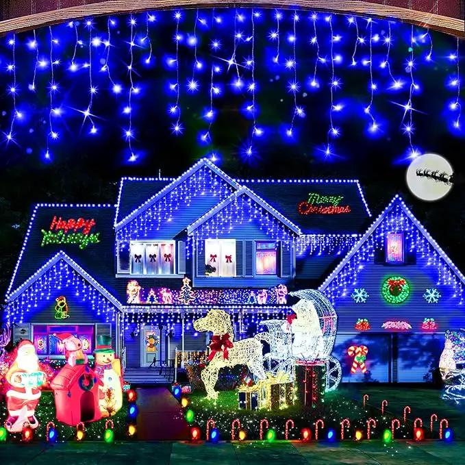 Hezbjiti Christmas Lights Decorations Outdoor, 800 LED 65.6 FT 8 Modes 150 Drops Fairy String Curtain Lights for Christmas Decor Eaves Window Party Yard Garden Indoor (Blue) by GreenHaven Gardens