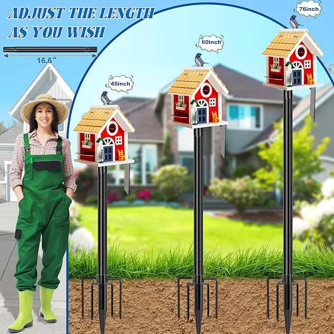 Ottsuls Bird Feeder Pole, 76 Inch Heavy Duty Bird House Pole Kit for Outdoors, with Wooden Board, 5-Prong Base Feeding Station for Wild Birds Watching, Adjustable Feeder Stand (House Not Included) by GreenHaven Gardens