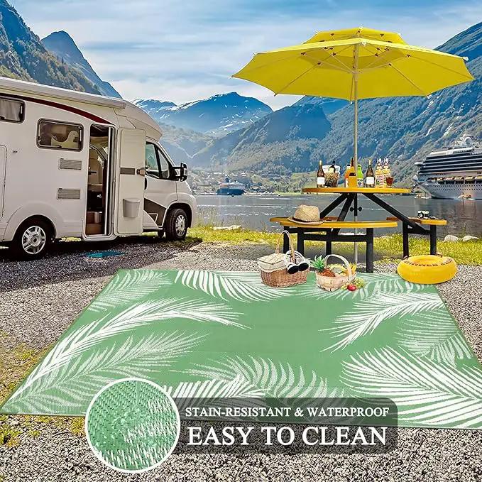 Pauwer Waterproof Outdoor Rug 6x9, Reversible Plastic Straw Patio Camping Rug, Indoor Outdoor RV Mat Carpet for Deck, Camper, Porch, Balcony, Backyard, Picnic, Leaf Green by GreenHaven Gardens