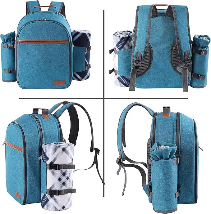 Apollo Walker Picnic Backpack Set for 2 Person with Cooler Compartment, Detachable Bottle/Wine Holder, Fleece Blanket, Plates and Cutlery Set (Teal) by GreenHaven Gardens