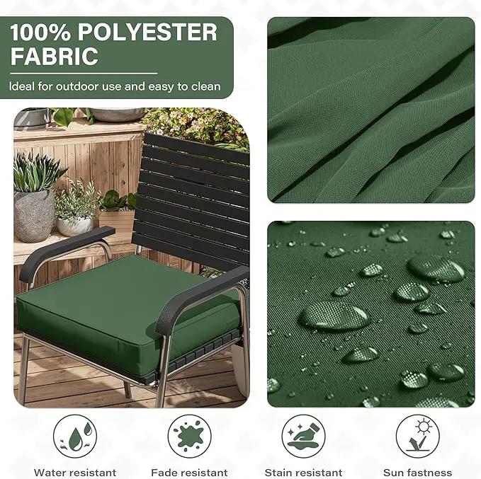 Patio Chair Cushions 19 X 19 X 4 Inch Waterproof Outdoor Seat Cushions for Patio Furniture, Outdoor Sofa Couch Pads with Ties & Handle, Set of 2, Green by GreenHaven Gardens