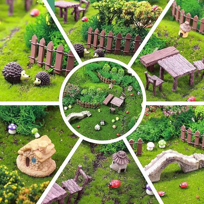 58 Pcs Mini Garden Accessories Set Fairy Village Miniature Fairy House Starter Kit Mini Terrarium Figurines Micro Landscape Mixed Model Tree Diorama Supplies for DIY Succulent Dollhouse Craft by GreenHaven Gardens