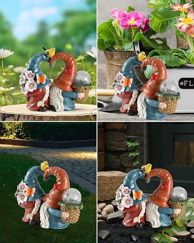 iStatue Solar-Powered 8.3'' Spring Summer Kissing Gnomes Decorations for Home & Garden - Decorative Outdoor Lawn Ornaments and Statues Clearance (Loved Gnomes) by GreenHaven Gardens