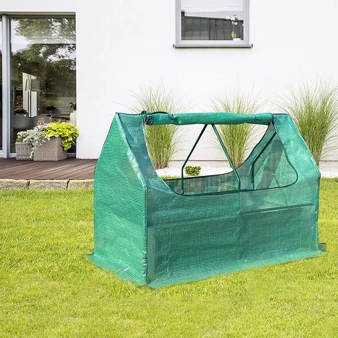 Aoodor 4 x 2 x 1 ft Raised Garden Metal Bed, Mini Greenhouse Kit with 2 Roll-up Zipper Doors, for Vegetables, Herbs and Flowers by GreenHaven Gardens