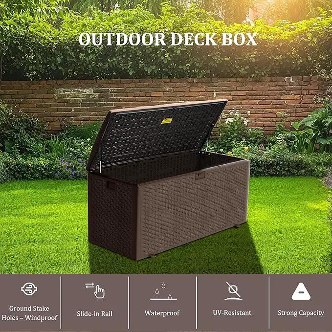 Premium Pro Edition 180 Gallon Lockable Resin Deck Box, Waterproof & UV-Resistant Outdoor Storage Box for Outdoor Cushion Storage, Garden Tools & Pool Accessories Storage, Brown by GreenHaven Gardens