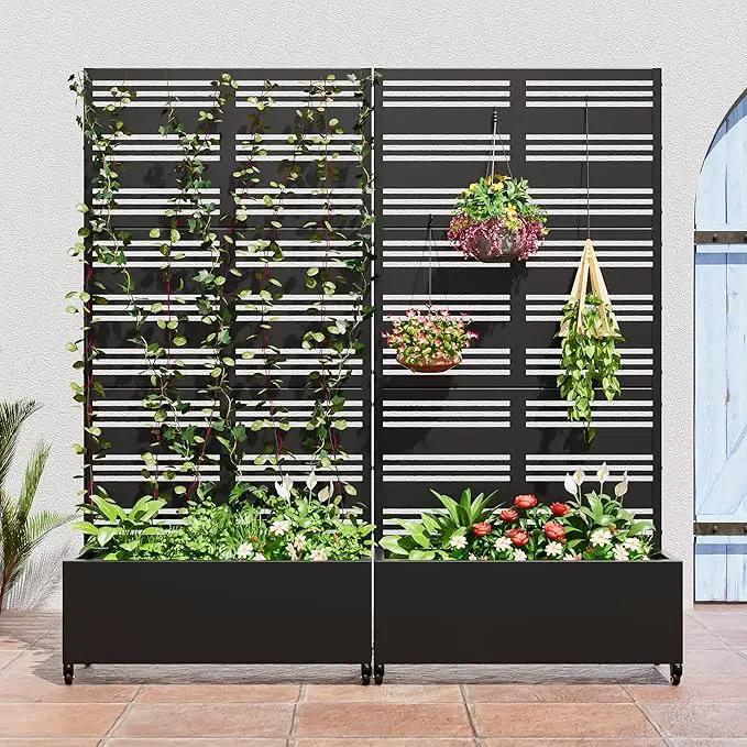 Casaphoria Metal Raised Garden Bed with Trellis and Wheels, 72"x35"x16" Planter Box for Climbing Plants, Vegetables & Vines, Features Drainage Holes and Privacy Screen (Black-Harold) by GreenHaven Gardens