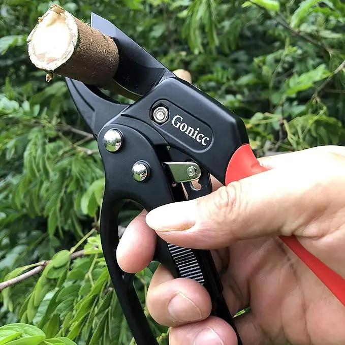 gonicc 8" Professional Ratchet Anvil Pruning Shears (GPPS-1011), Ratcheting Mechanism, Anvil groove design, Reinforced Design Handle, Garden Shears Clippers, Anvil Pruner, Hand Tools Scissors Loppers by GreenHaven Gardens