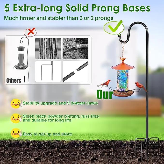 XDW-GIFTS Bird Feeder Pole for Outdoor, 92 Inch Shepherds Hooks Heavy Duty Garden Pole for Hanging Plant Basket, Solar Light Lanterns, Garden Plant Hanger Stands with 5 Base Prongs by GreenHaven Gardens