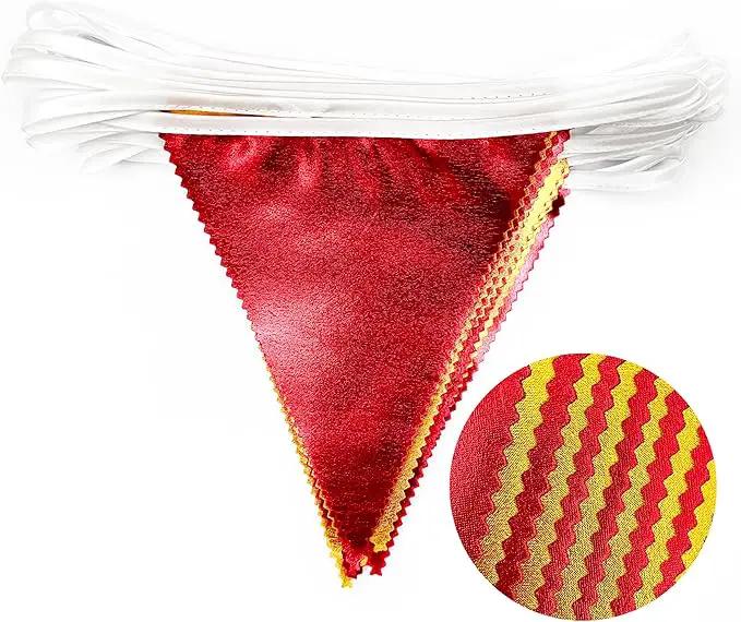 Red Gold Party Decorations Metallic Fabric Triangle Pennant Banner Flag Bunting Garland for Graduation Birthday Wedding Bachelorette Anniversary Baby Shower Christmas Holiday New Year Party Supplies by GreenHaven Gardens