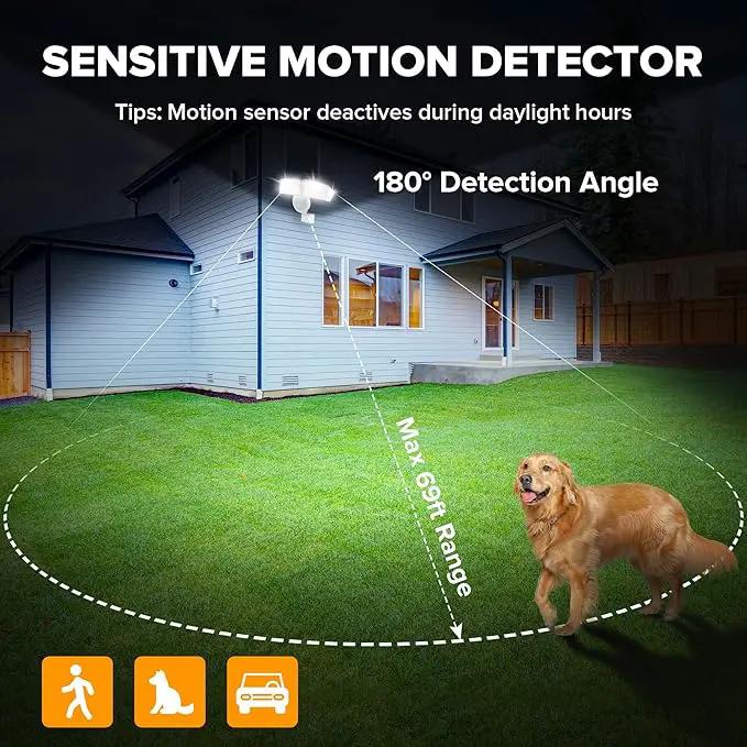 UME 49W 5500LM LED Security Lights Motion Sensor Light Outdoor, 5000K Daylight, IP65 Waterproof, Dusk to Dawn, 3 Head Motion Detected Flood Light for Garage, Yard, Porch(White) by GreenHaven Gardens