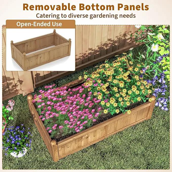 HAPPYGRILL Wood Raised Garden Bed, 46” x 24” x 16” Rectangular Flower Box w/Drainage Holes for Growing Vegetables, Flowers, Herbs, Outdoor Planter Box for Backyard Garden Lawn by GreenHaven Gardens