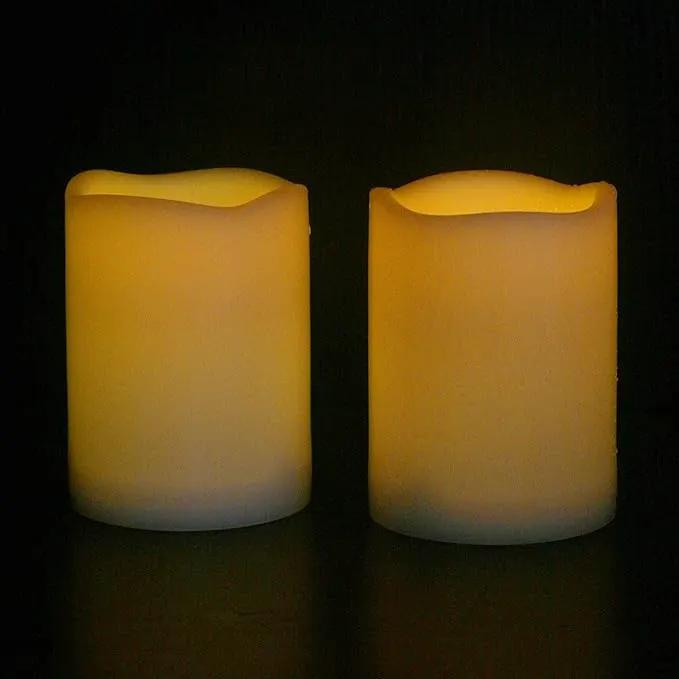 CANDLE CHOICE Waterproof Outdoor Battery Operated Flameless Candles Remote Timer White Plastic Realistic Flickering Fake Electric LED Pillars Lantern Garden Wedding Christmas Decorations 3”x4” 6 Pack by GreenHaven Gardens