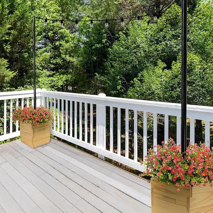 Excello Global Products Wooden Planter Box Set with 10' String Light Pole - 14"x14", Ready to Assemble. by GreenHaven Gardens