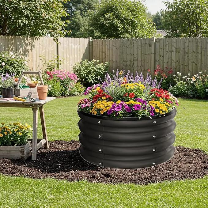 ZXZYHFTY Round Galvanized Raised Garden Bed kit,Black Outdoor Garden Raised Planter Box, Round Large Metal Raised Garden Beds for Vegetable 2 * 2 * 1ft 1 Pack by GreenHaven Gardens