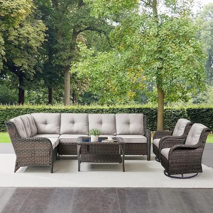 Outdoor Furniture Sectional Sofa L Shaped Couch - Patio Wicker Set with Coffee Table, 3 Piece Rattan Patio Conversation Sets with Beige Cushion for Deck Backyard Sunroom by GreenHaven Gardens