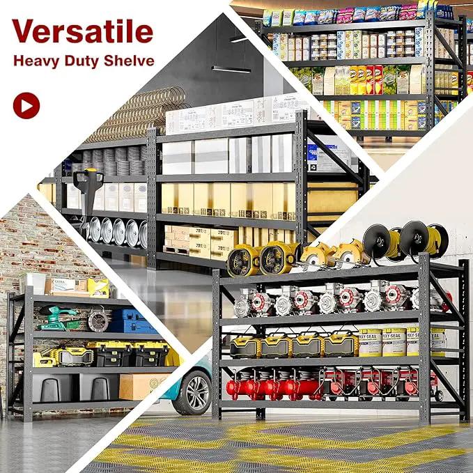 8000LBS Metal Steel Storage Shelves - 68" W Black 4 Tier Heavy Duty Rack Commercial Industrial Shelving with Adjustable Shelf for Basement Garage Warehouse - 68" W x 24" D x 63.4" H by GreenHaven Gardens
