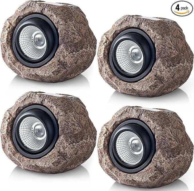 Solar Rock Lights, 4 Pack Solar Powered Waterproof LED Spotlights Decorative for Outdoor Garden, Pathway, Walkway, Yard, Landscape, Patio (Cool White) by GreenHaven Gardens