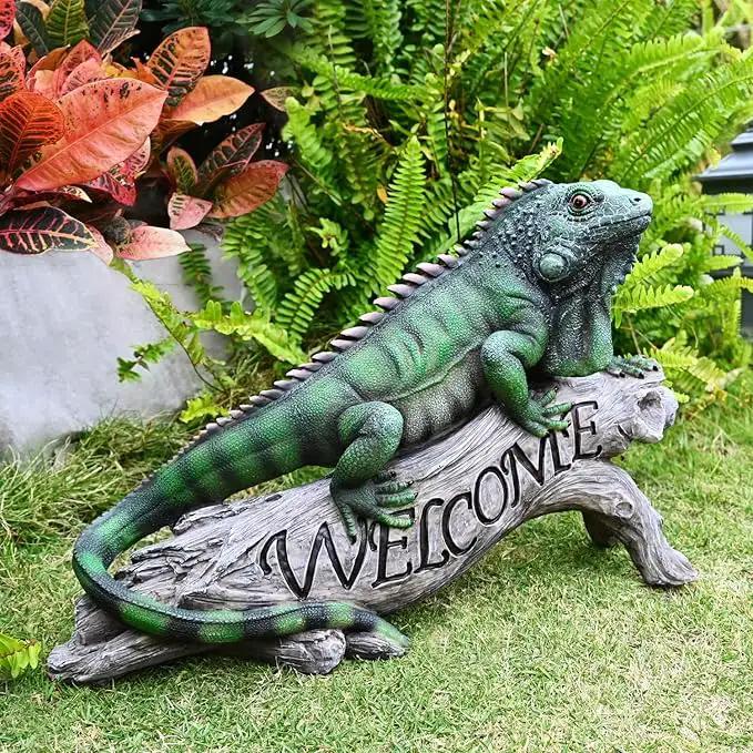 Patio Chameleon Figurine Garden Decor Lizard Outdoor Statue Yard Decoration Home Sculpture Outside Accessory Lawn Welcome Sign Iguana by GreenHaven Gardens