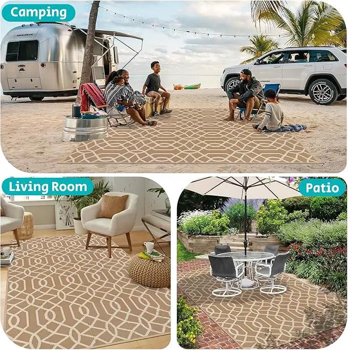 HEBE Outdoor Rug Waterproof 6x9, Reversible Plastic Straw Rug RV Camping Rug, Indoor Outdoor Patio Mat Clearance, Outside Carpet for Porch,Deck,Camper,Balcony,Backyard,Picnic by GreenHaven Gardens