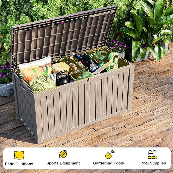 150 Gallon Deck Box,Resin Outdoor Storage Box with Lockable for Patio Furniture, Pool Accessories, Garden Tools Waterproof Outside Storage Box, Grey by GreenHaven Gardens