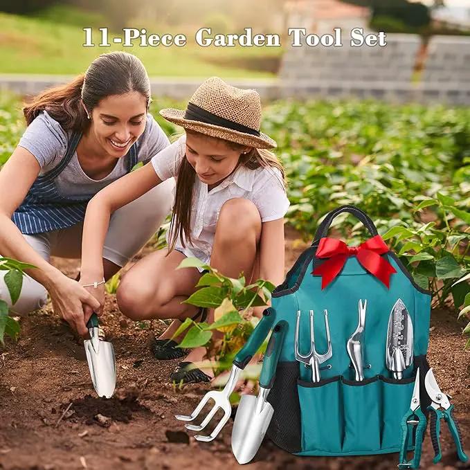 FiveJoy Garden Tool Set, 11 PCS Aluminum Gardening Hand Tools with Tote Bag, Ergonomic Handle, Gift for Women, Men, Mom, Dad, Garden Starter Kit by GreenHaven Gardens