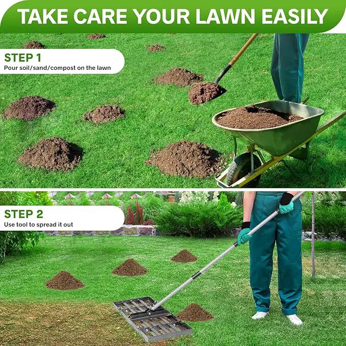 Lawn Leveling Rake, Lawn Leveler with Stainless Steel Long Handle, Heavy Duty Yard Level Tool for Leveling Soil, Sand Or Dirt Surfaces, Gardening Gloves Gift Included (30x10in) by GreenHaven Gardens