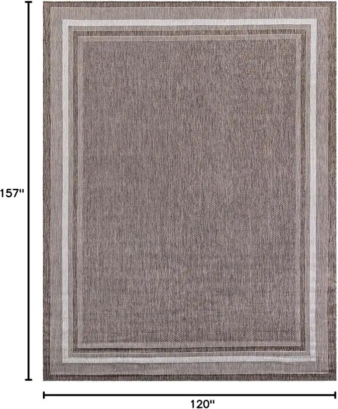 Unique Loom Outdoor Border Collection Area Rug - Soft Border (10' x 13' 1" Rectangle Brown/Ivory) by GreenHaven Gardens
