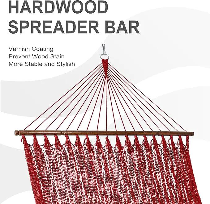 Lazy Daze Hammocks 10.5 FT Double 2 Person Caribbean Rope Hammock, Hand Woven Polyester Hammock with Spreader Bars, for Outside Outdoor Backyard Patio Poolside,450 LBS Capacity,Red by GreenHaven Gardens