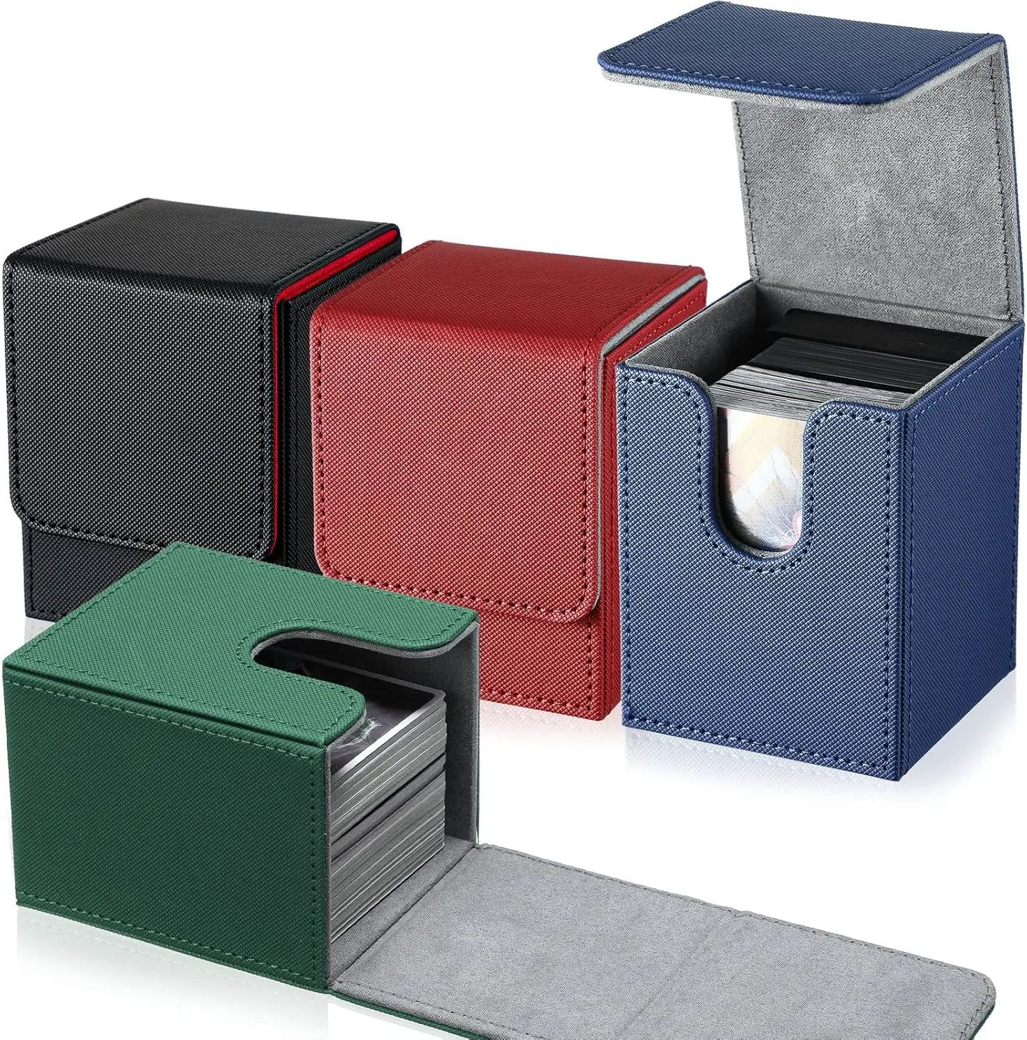 Yookeer 4 Pieces Leather Deck Card Boxes Cards Deck Game Box for Collectible Playing Card Box Compatible with MTG Commander(Black and Red, Green, Blue, Red,Vertical) by GreenHaven Gardens
